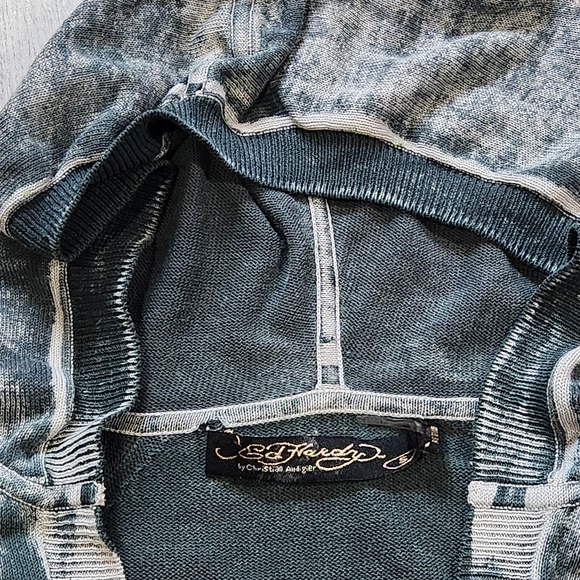 Vintage Y2K Ed Hardy Rhinestone Skull Hoodie Long sleeve Women Small Grunge Top - Picture 3 of 11